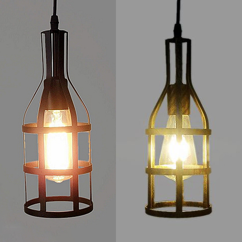 Metal Bottle Cage Ceiling Pendant Balcony Hallway One Light