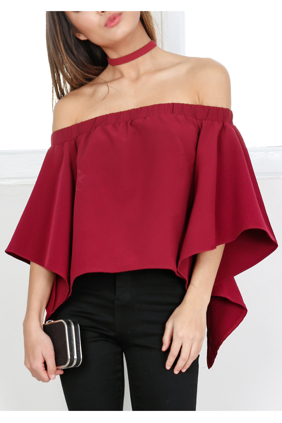 

Women's Off Shoulder Tops Fashion Shirt Casual Strapless Blouses, Red