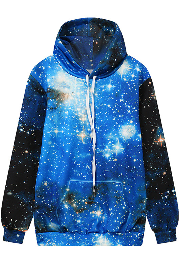 

Digital Galaxy Long Sleeve Casual Leisure Hoodie, Blue