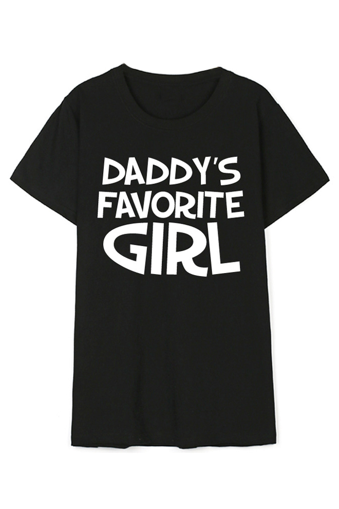 DADDY'S FAVORITE GIRL Letter Printed Round Neck Short Sleeve Tee, Fash...