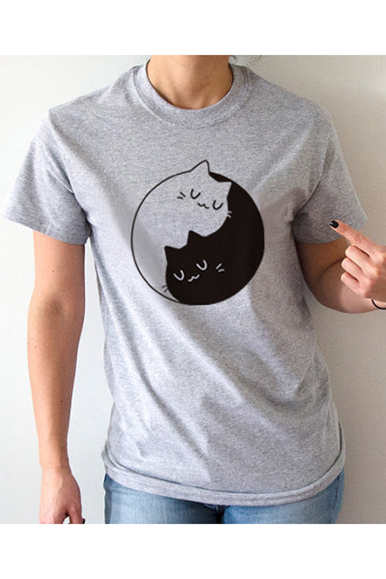 Abstract Cat Printed Short Sleeve Round Neck Tee For Women