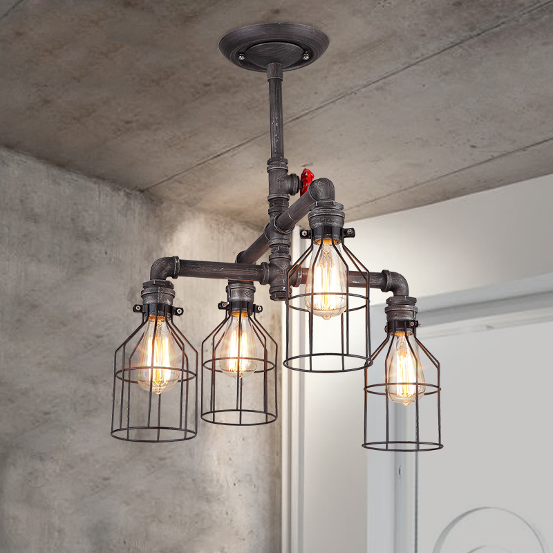 

Brushed Iron 4 Lights Cage Chandelier-22'' Wide