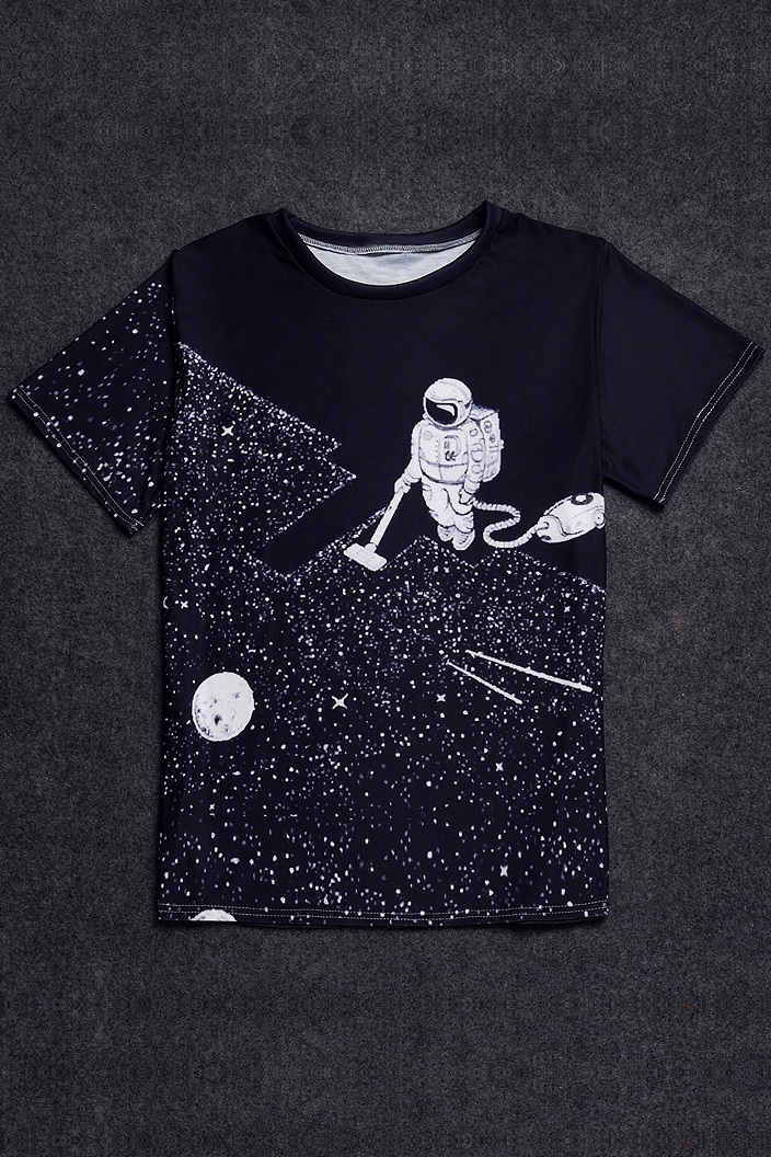 

Digital Astronaut Printed Round Neck Short Sleeve Pullover Stylish, Black