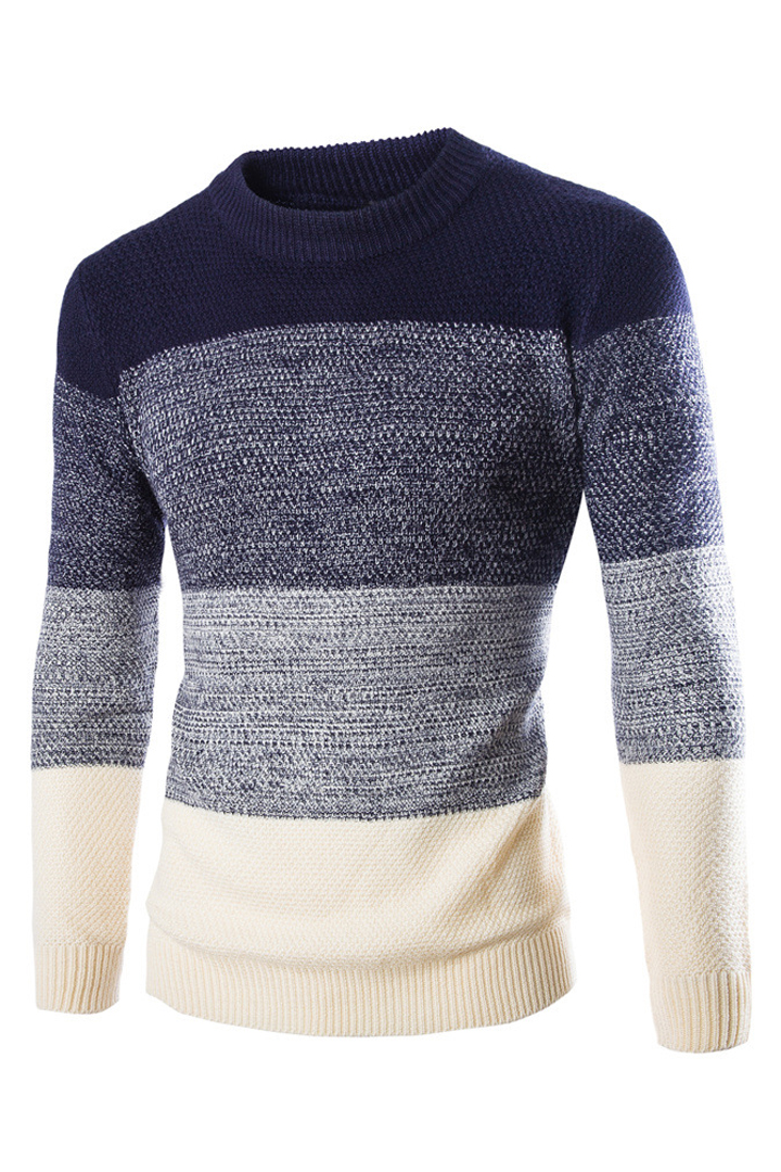 ZXFHZS Mens Hollow Contrast Color Crew-Neck Long-Sleeves Sweater