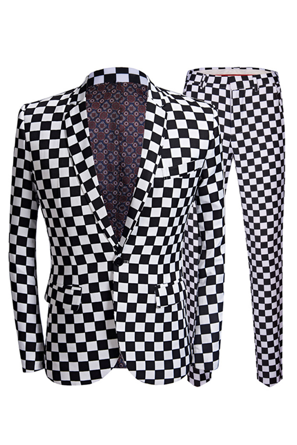 checkered black and white suit