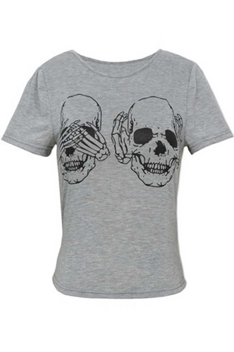 

2016 Hot Unisex Skull Print Short Sleeve T-shirt, Gray