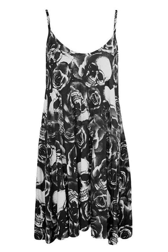 

Sexy Spaghetti Straps Sleeveless Skull Printed Mini Cami Dress, Black