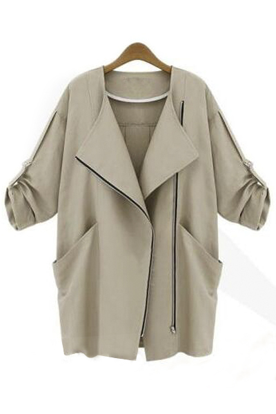 

Women's Lapel Collar 3/4 Sleeve Basic Casual Plain Coat, Khaki