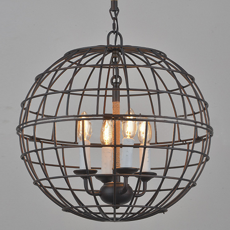 

Industrial Rust Chandelier with Globe Shade, 4 Light Light