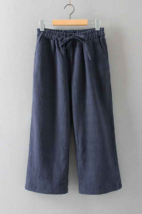 

Drawstring Elastic High Waist Plain Wide Leg Pants, Navy