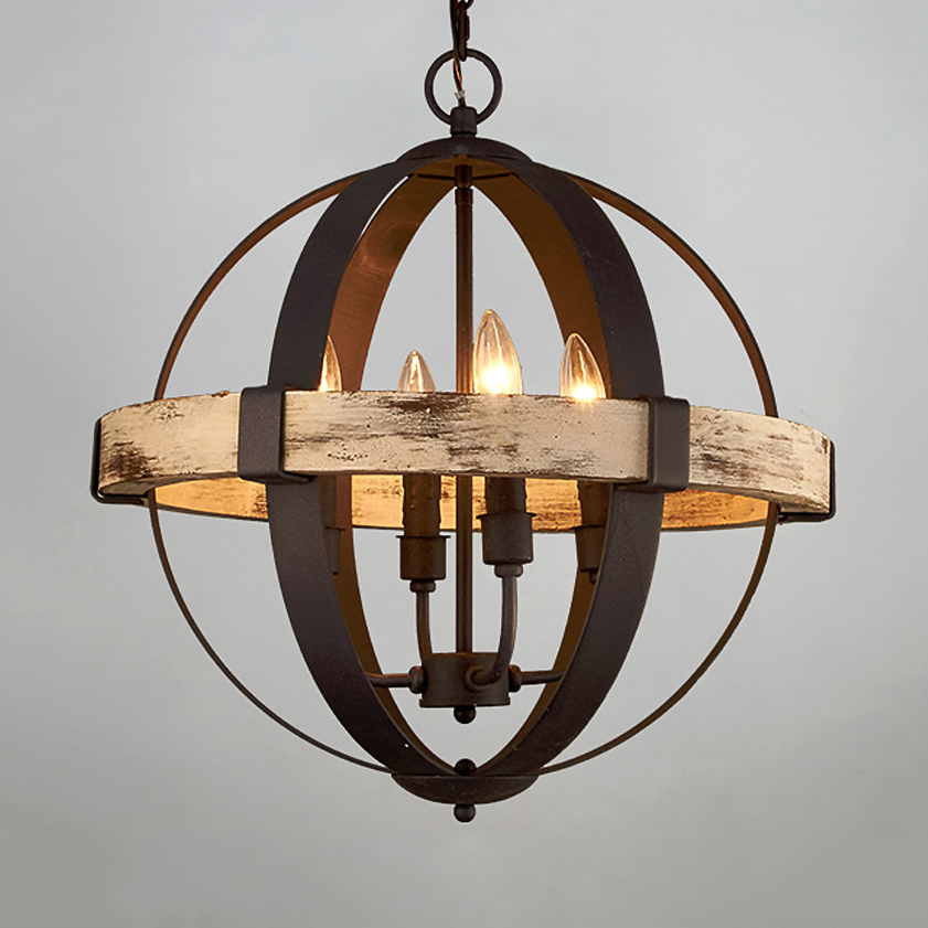 Lights Antique Style Chandelier, Wood And Metal Globe Chandelier