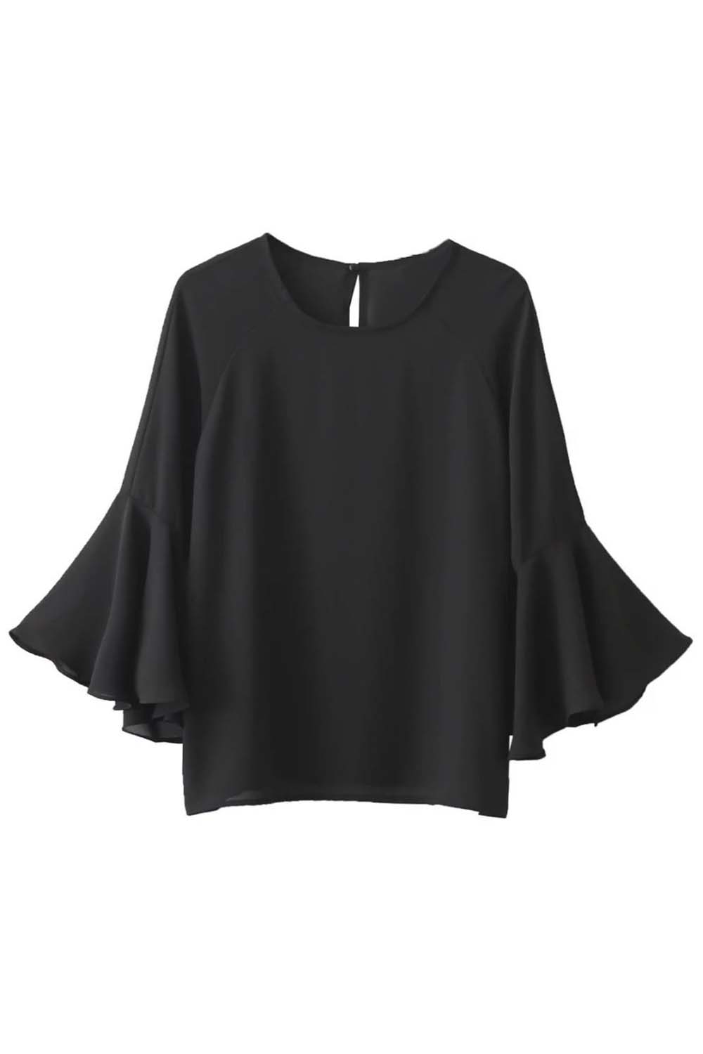 

Fashion Bell Sleeve Keyhole Back Blouse in Black/White