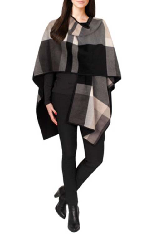 

Color Block Oversize Scarf Style Cape, Black