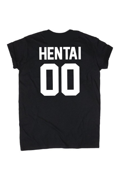 

HENTAI 00 Letter Printed in Back Short Sleeve Round Neck Tee, Black