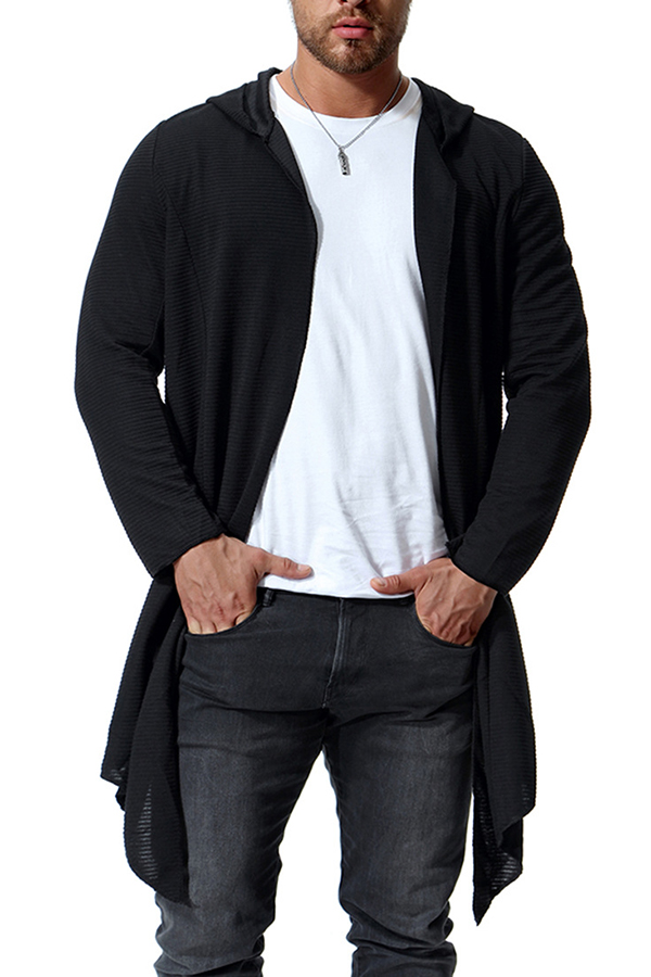 Abetteric Mens Irregular Hooded Oblique Zipper PU Leather Slim Tunic Sweatshirt Top 