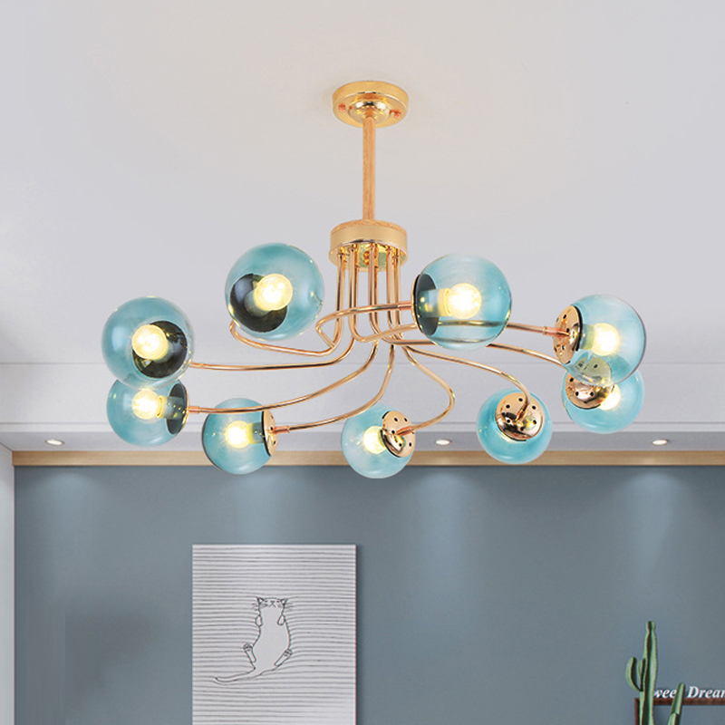 9 Lights Living Room Chandelier Lamp, Contemporary Amber Glass Chandelier Bulbs