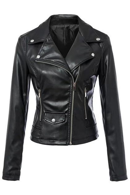 

Women's Zipper Motorcycle Biker Faux Leather Jackets, Black