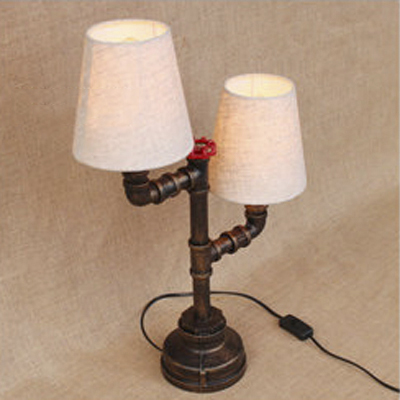 

Vintage Rustic 2-Light Pipe Designed Table Lamp with Beige Fabric