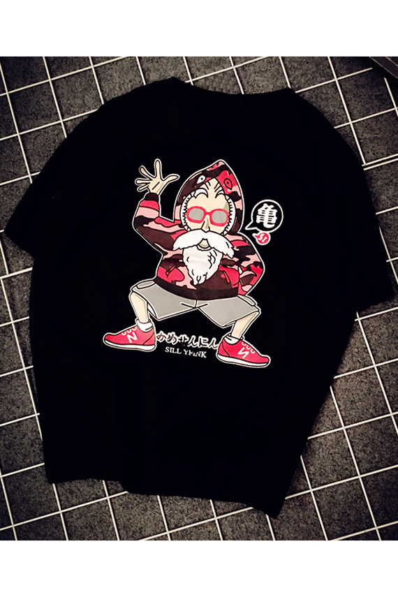 

Funny Cartoon Skater Printed Round Neck Short Sleeve Leisure T-Shirt, Black