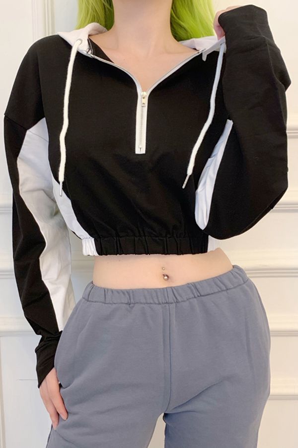 Thenxin Womens Full Zip Crop Top Hoodies Sweatshirt Long Sleeve Solid Color Shirt for Teen Girl