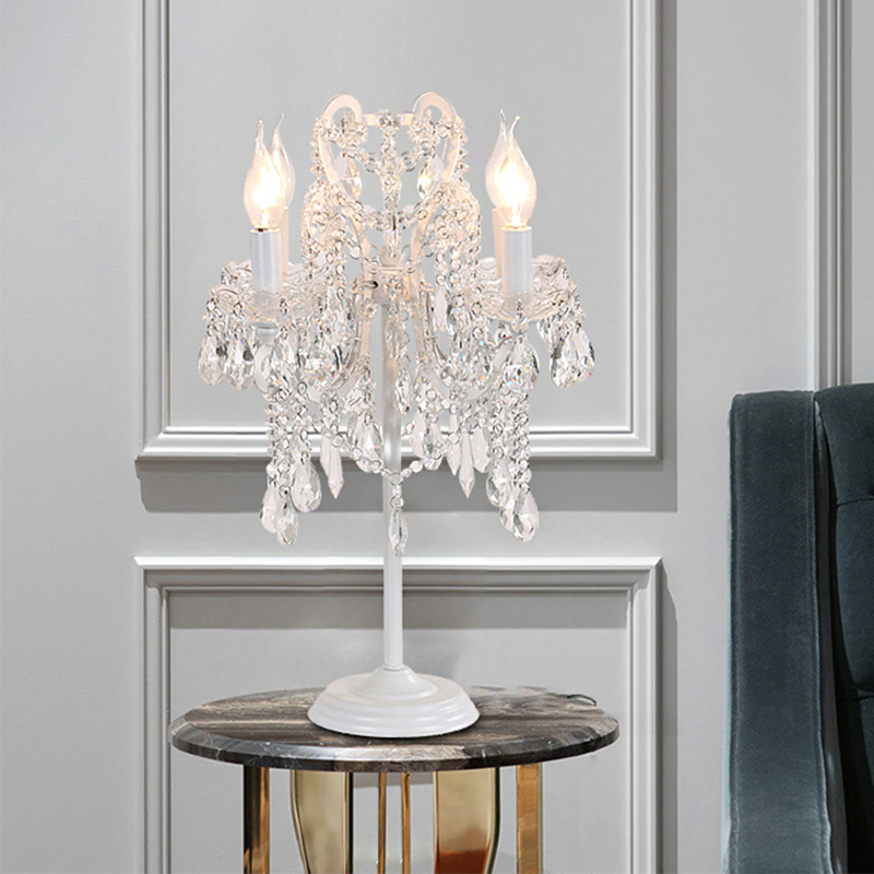 Candlestick Parlor Table Lamp Antique Crystal 2 Light White Gold Nightstand Light With Swirl Arm Beautifulhalo Com