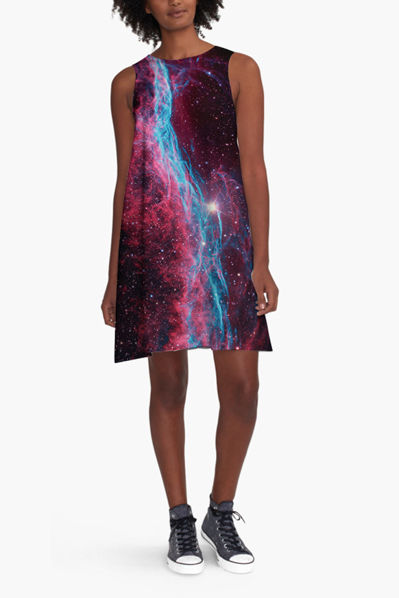 

Popular 3D Galaxy Printed Sleeveless Round Neck Mini Swing Dress, Purple