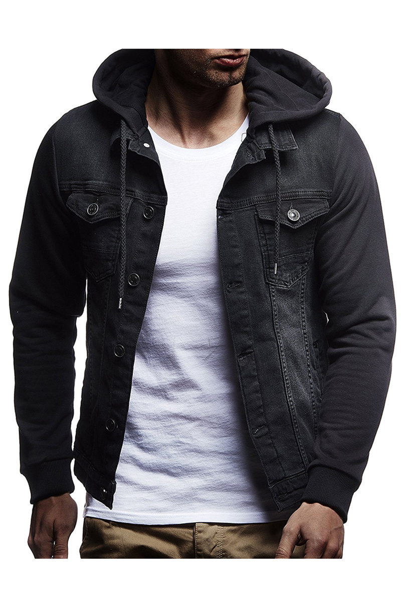 denim jacket with black hood