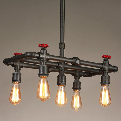 

Industrial Style 5 Light 1 Tier Pendant Chandelier in Pipe Shade