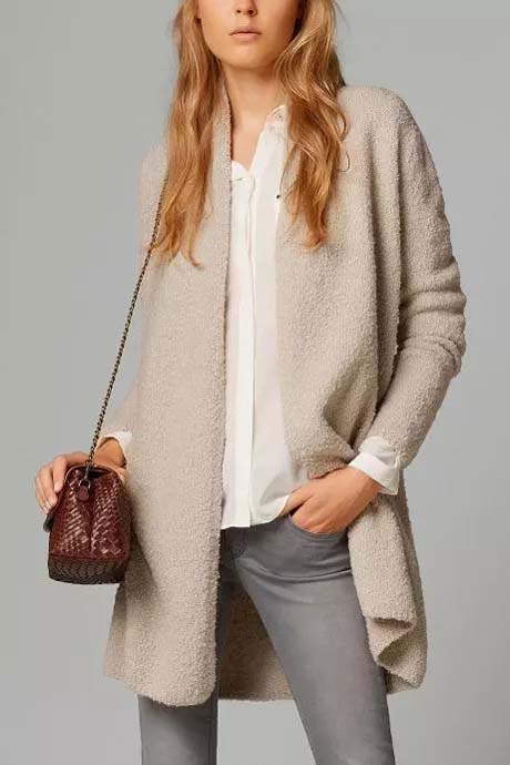 

New Fashion Plain Cocoon Long Sleeve Tunic Coat, Silver