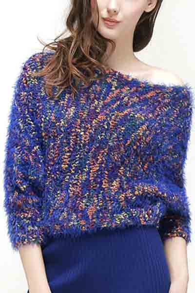 

Fashion Cold Shoulder Batwing Sleeve Women's Boat Neck Pullover, Blue