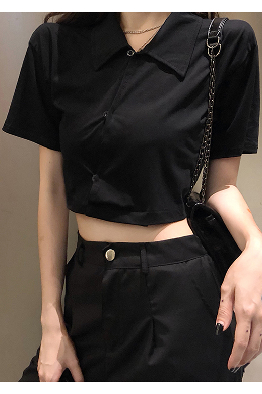 black cropped polo shirt
