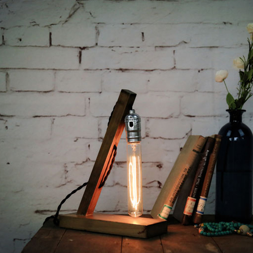 

Wood Base Industrial Mini Table Lamp with Edison Bulb