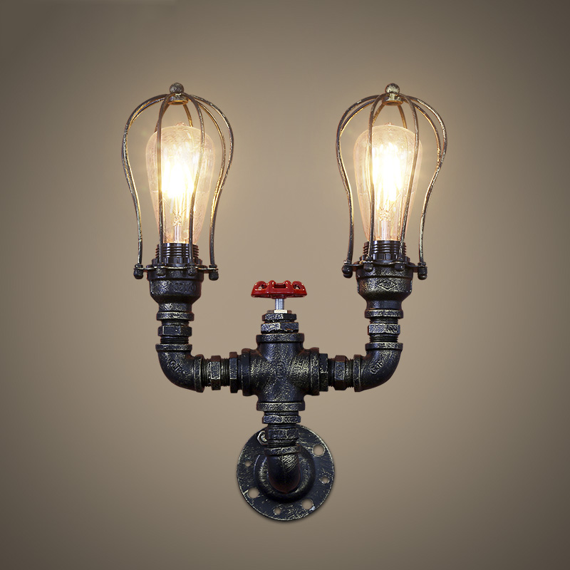 

Rust Iron 2 Light Pipe Wall Sconce with Wire Cage