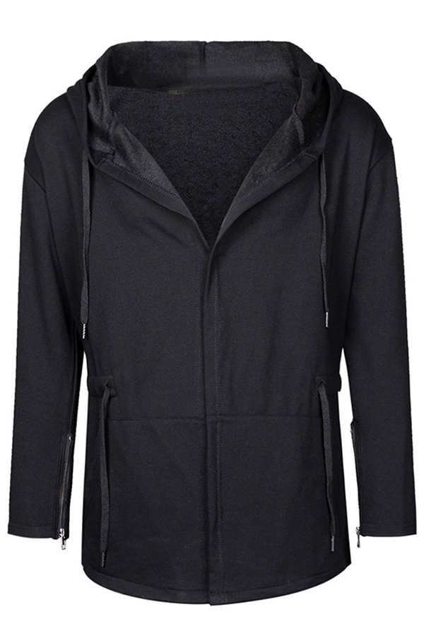 TuGui Mens Solid Zipper-up Collar Long Sleeve Casual Sweatshirts Coat Black 