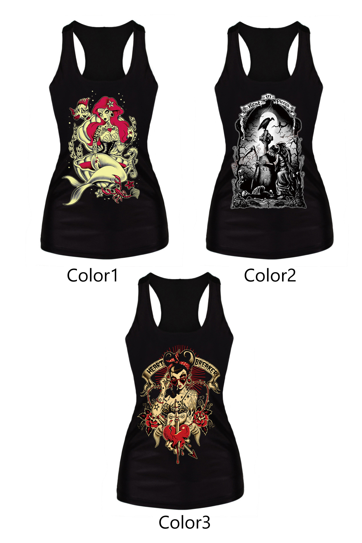 

Evil Witch&Death Print Tanks, Black