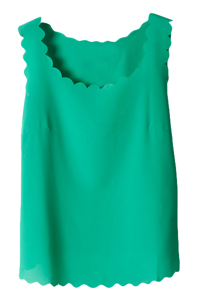 

Women's Chiffon Scalloped Neckline Blouse Tank Top Shirt Vest, Green