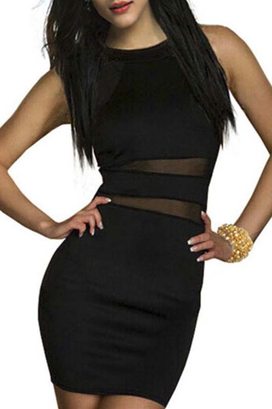 

Women's Sweet Elegent Sleeveless Sheer Mesh Bodycon Party Dress, Black