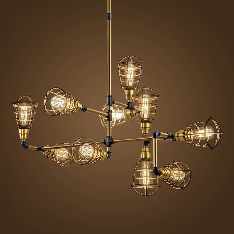 

Cage Style Ten Light Large Chandelier for Restaurant