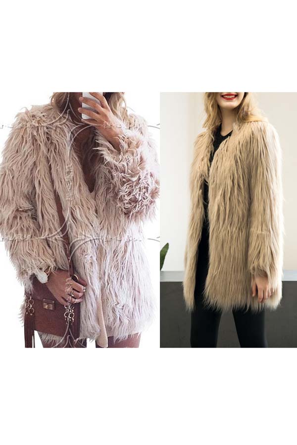 

Faux Fur Open Front Tunic Fashion Coat, Khaki