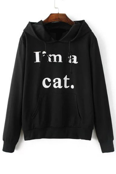 

Letter Print Long Sleeve Fashion Black Hoodie