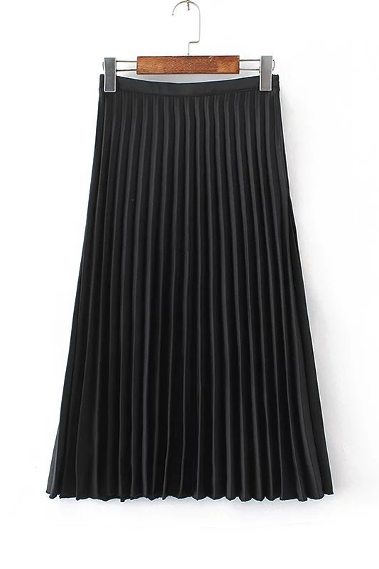 

Glamorous Zip Side Plain Maxi Pleated Skirt, Black