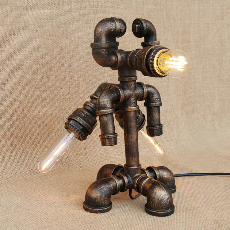 

Wrought Iron Rustic Pipe Designed Metal Table Lamp with 3 Light