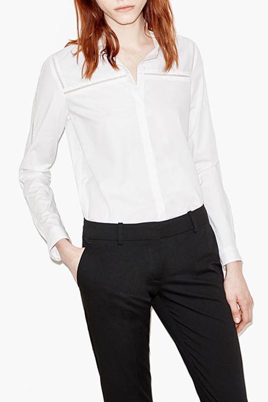 

OL Polo Neck Single Breasted Long Sleeve Plain Button Down Shirt, White