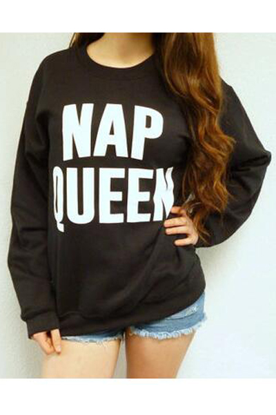 

Women's Casual NAP QUEEN Letter Printed Pullover Sweatshirt, Black