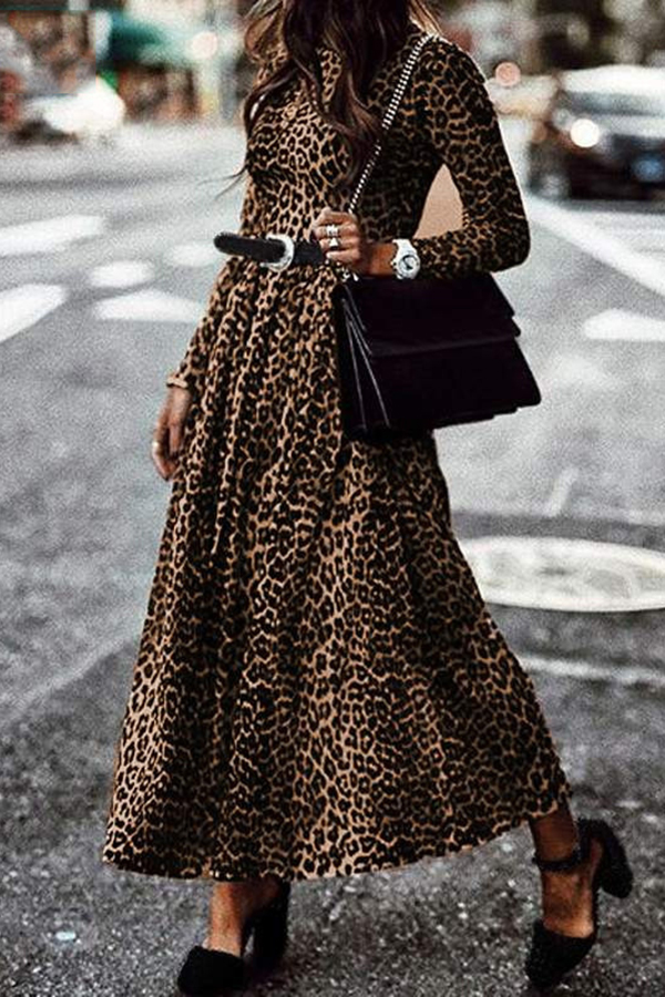 long sleeve animal print maxi dress