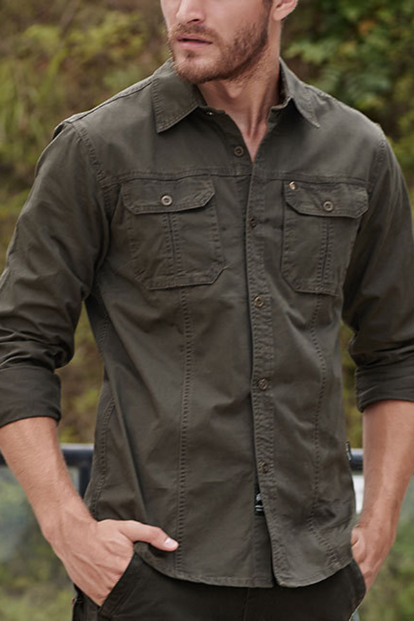 JXG Men Military Casual Long Sleeve Outdoor Button Up Loose Shirt Top 