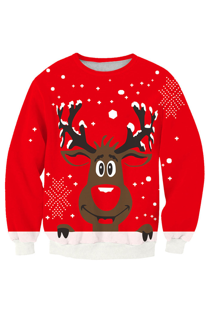 

Cute Animal Print Long Sleeve Women's Pullover Sweatshirt, Red