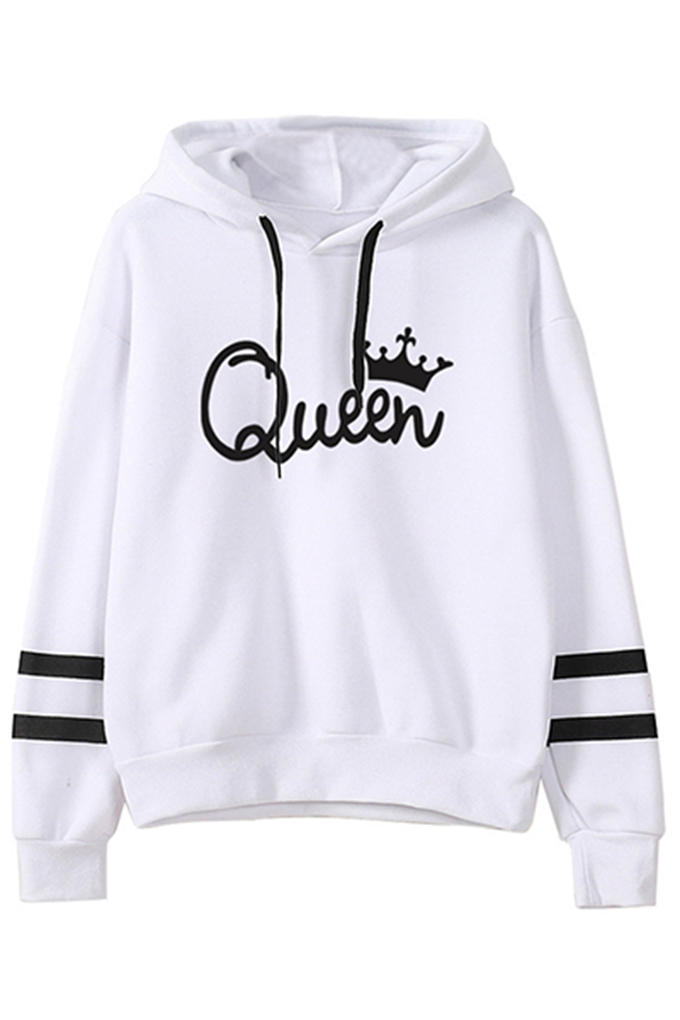 Women Lady Loose Casual Hoodies King and Queen Hooded Sweatshirt Pullover Tops