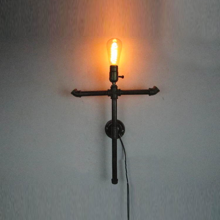 

Wrought Iron Cross Single Light Pipe Wall Sconce in Black Finish