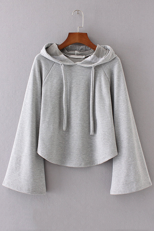 

Trendy Hooded Raglan Bell Long Sleeve Plain Hoodie Sweatshirt, Gray